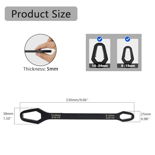 Universal Double Ended Wrench, 8-24mm Metric & SAE Self Adjusting Universal Car Torx Wrench, All in One Wrenches Set for Bike Car and Home Repair (Silver) - color: Silver