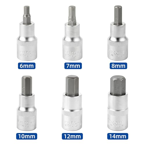 DAKCOS Hex Bit Socket Set 1/2" Drive 6 Pieces Allen Key Socket Set Metric 6mm - 14mm S2 Alloy Steel Bit and CR-V Drive Socket - style: 1/2"6-14MM