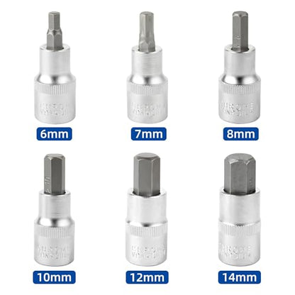 DAKCOS Hex Bit Socket Set 1/2" Drive 6 Pieces Allen Key Socket Set Metric 6mm - 14mm S2 Alloy Steel Bit and CR-V Drive Socket - style: 1/2"6-14MM