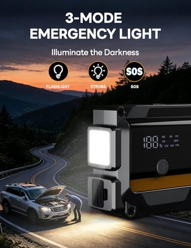 Sharmeal 7000A Car Battery Jump Starter Up to All Gas & 12.0L Diesel Engine, Car Battery Jumper Starter Portable 12V Jump Box with USB Output, Storage Case, LED Flashlight - color: Yellow-7000A+Charger Block