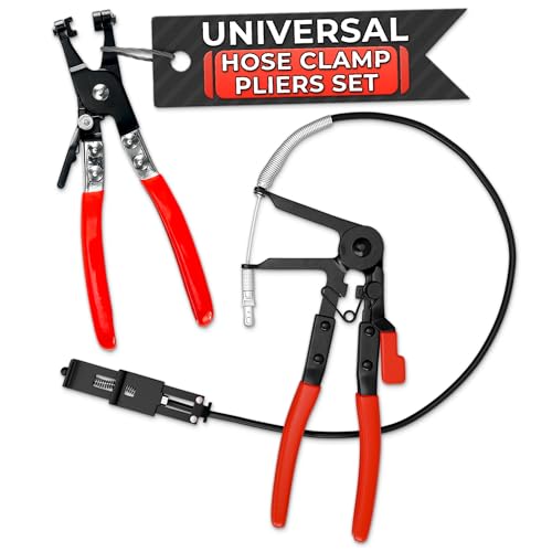 2 Pcs Radiator Hose Clamp Pliers Automotive Set – Heavy-Duty Radiator Hose Clamp Tool with Locking Mechanism – 8.2" & 8.6" Non-Slip Rubber Handles, Easy to Use | for Coolant, Fuel, Oil Hose Repairs - color: Black & Red Hose Clamp Tool