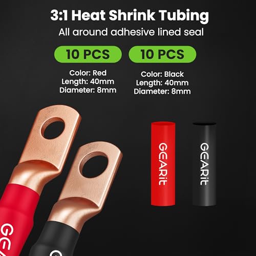 GEARit 8 Gauge Wire Kit, 8 AWG Amp Wiring Kit CCA Battery Cable 25 ft Black/Red, with Crimper, Cutter, Lugs & Heat Shrink - color: 8 Gauge Wire, size: Black/Red Each - (5 in 1 Kit)