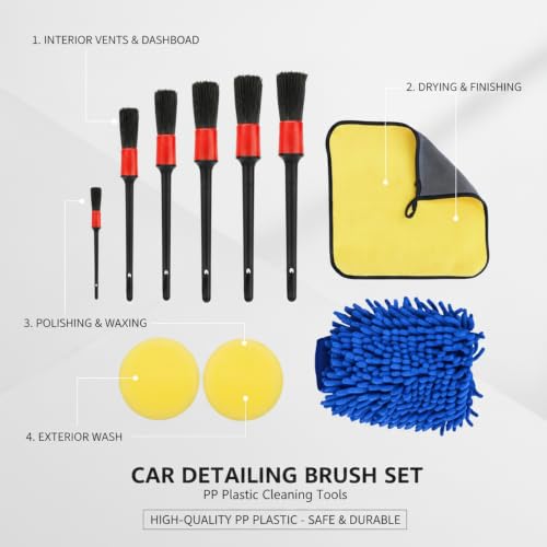 Interior Vents & Wheel Spoke Cleaning Kit, Car Detailing Brush Set with PP Plastic Tools for Dashboard and Exterior Crevices - size: 9.84 x 5.91 x 2.36 in