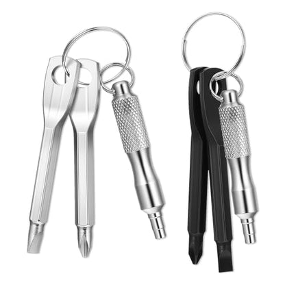 2pcs Valve Stem Remover with 4pcs Keychain Screwdriver, Stainless Steel Valve Core Removal Tool Flat Head and Phillips Key Screwdriver for Automotive Car Bicycle Motorcycle Tire Repair Install