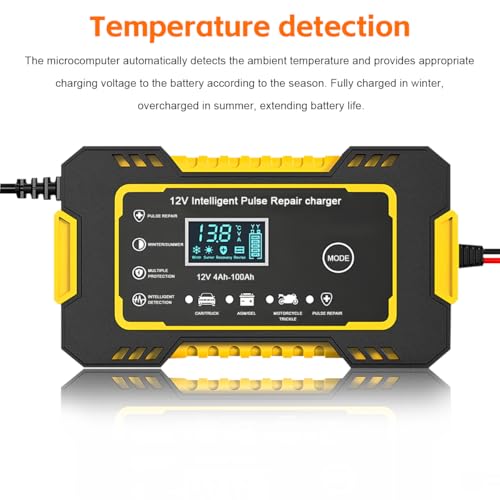Mandark Car Battery Charger, 12V 6A Smart Fully Automotive Battery Trickle Charger, Portable Vehicle Battery Maintainer Desulfator with Temperature Compensation, Universal for SUV RV Truck (Yellow) - color: Yellow