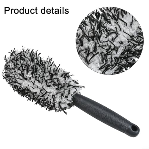 Soft Bristle Wheel Brush for Car Detailing - No Scratch Rim Cleaner with Microfiber Head for Brake Dust Removal on All Wheels(black and white) - color: black and white