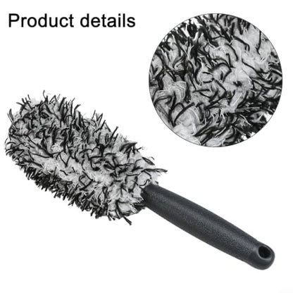 Soft Bristle Wheel Brush for Car Detailing - No Scratch Rim Cleaner with Microfiber Head for Brake Dust Removal on All Wheels(black and white) - color: black and white