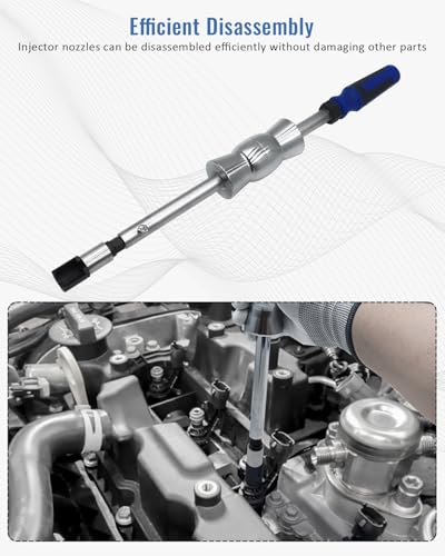 Fuel Injector Puller Tool Kit Compatible with Ford EcoBoost 1.0, 1.5, 1.6, 2.0 2.3 3.5 3.7 GDI Petrol Engines, Slide Hammer Extractor Removal Set with Adjustable Puller Head