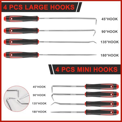 8PCS Precision Pick Set - Easy Removal Tool for Automotive Oil Seals, O-Rings, and Gaskets, Lock Pick Set, Picks, Pick Tool - color: black-red