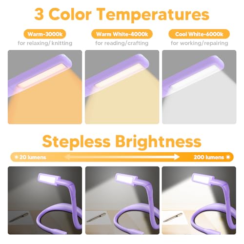 Neck Reading Light Knitting Light: Back to School Supplies Essentials Book Light Gifts for Women Daughter Wife Mom Her, Birthday Gifts for Book Lovers, Crochet Accessories Sewing Supplies Craft Light - color: Purple