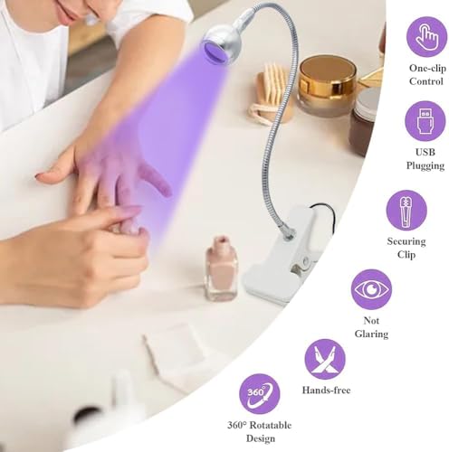 USB 3W LED UV Ultraviolet Phone Glue Curing Desk Lamp for Gel Nails, Portable Clamp Flexible for Mobile Repair, Plug and Play White - color: White