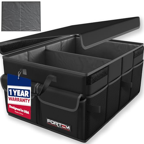FORTEM Trunk Organizer For SUV Car Trunk Organizer, Foldable Storage, Car Accessories for Women Men, Collapsible Bag, 600D Oxford, Non Slip Bottom, Straps, Soft Cover (45L) - color: Black, size: Standard (45L)