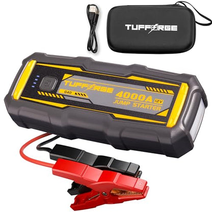 Car Jump Starter 4000A Peak (2000A Start), 0V Dead-Battery Start — 12V Lithium Booster Pack, 20000mAh USB-C Power Bank + LED — Cars Trucks SUVs up to 10.0L Gas/8.0L Diesel | TUFFORGE G40