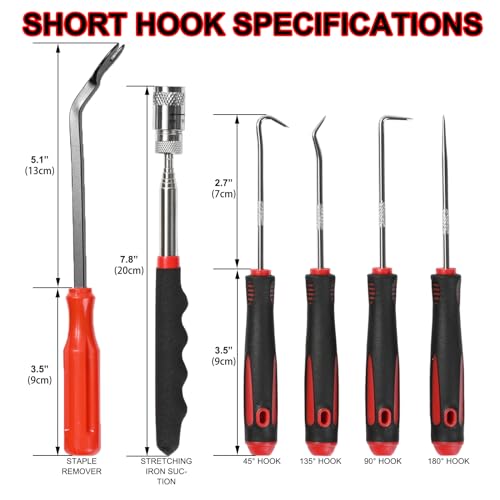 AUTOXBERT 11Pcs Carbon Steel Precision Hook and Pick Set Mechanic with Scraper and Telescoping Magnetic Remover Pry Automotive Electronics Maintenance Hoses Gasket Scraper Pick Up Tools
