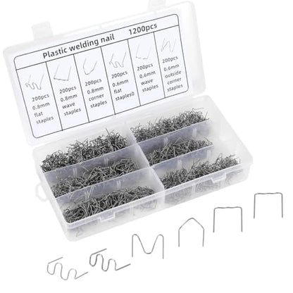 Hovom 1200PCS Plastic Welding Staples, 6 Sizes 0.6mm 0.8mm Big Wave Plastic Welder Staples, Stainless Steel Hot Staple for Car Bumper Repair, Bumper Welding Rods Repair Kit (1200PCS) - size: 1200PCS
