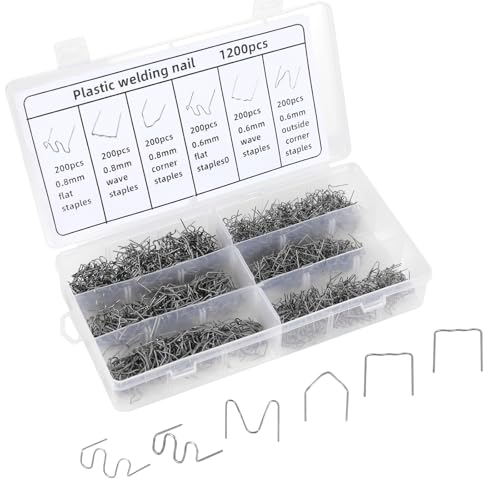 Hovom 1200PCS Plastic Welding Staples, 6 Sizes 0.6mm 0.8mm Big Wave Plastic Welder Staples, Stainless Steel Hot Staple for Car Bumper Repair, Bumper Welding Rods Repair Kit (1200PCS) - size: 1200PCS