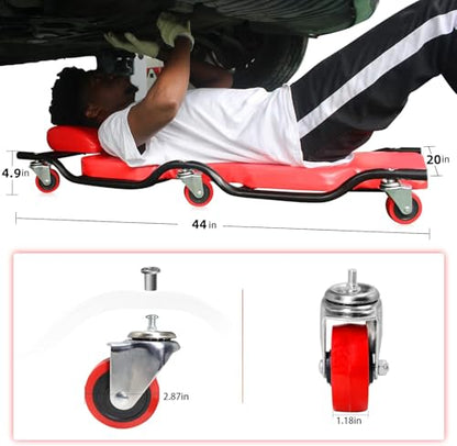 BESTOOL Mechanic's Creeper, 44inch Garage Creeper, 6 Sturdy Casters, Metal Frame Floor Creeper, 450LBS Capacity, Low Profile Design, Headrest,Red - color: Red-Metal frame, size: 44in