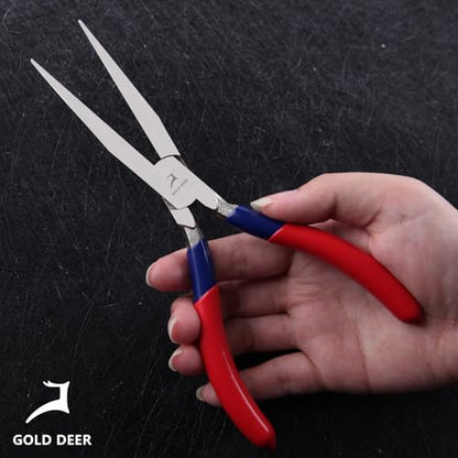 7 Inch Long Flat Nose Pliers Smooth Jaw Extended Head Duckbill | Clamping, Bending, Precision Jewelry Making, Beading Hobby Work Craft Supplies, Dip Plastic Handle - style: Smooth Jaws