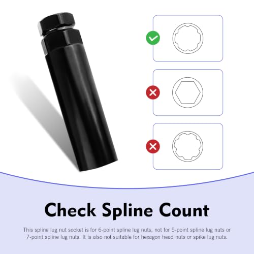 Large 6 Spline Lug Nut Socket, Car Wheel Lugs Nuts Lock Removal Tool, Wheel Lock Key Replacement for 6 Spline Lug Nut Key, for 21mm 13/16 Inch and 22mm 7/8 Inch Hex Socket Wrench