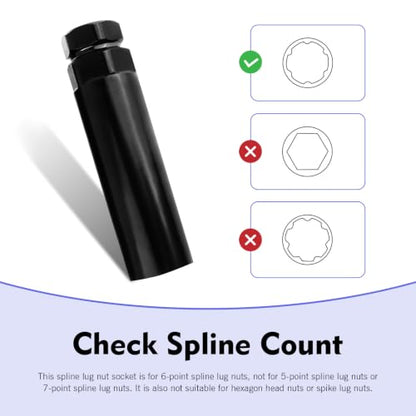 Large 6 Spline Lug Nut Socket, Car Wheel Lugs Nuts Lock Removal Tool, Wheel Lock Key Replacement for 6 Spline Lug Nut Key, for 21mm 13/16 Inch and 22mm 7/8 Inch Hex Socket Wrench