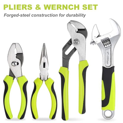 FASTPRO 225-Piece Household Tool Set, SAE & Metric Mechanics Hand Tool Set with Toolbox, Home/Auto Repairing Tool Kit for DIY, Home Maintenance and Car Repairing, Green