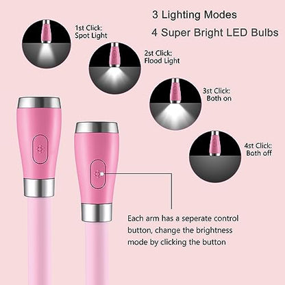 Neck Book Light, LED Reading Lamp, USB-C Rechargeable, Hands Free, 4 LED Bulbs, 4 Adjustable Brightness, for Reading in Bed or Reading in Car Lamp (Pink) - color: Pink
