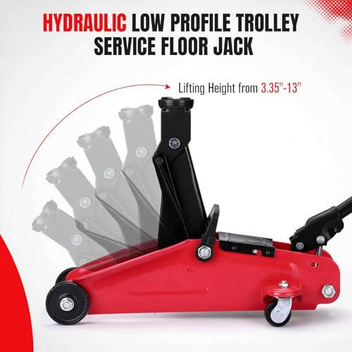 Low Profile Floor Jack,2 Ton Hydraulic Jack Floor Jack - 4400lbs Heavy Duty Iron Hydraulic Racing Floor Jack, Hydraulic Car Jack, Single Piston Quick Lift Pump, 3.35"-13" Height Lifting Range