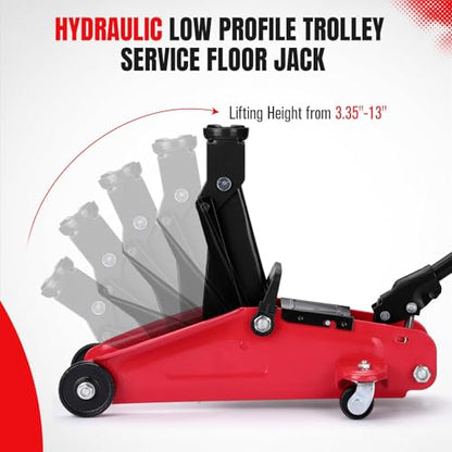 Low Profile Floor Jack,2 Ton Hydraulic Jack Floor Jack - 4400lbs Heavy Duty Iron Hydraulic Racing Floor Jack, Hydraulic Car Jack, Single Piston Quick Lift Pump, 3.35"-13" Height Lifting Range