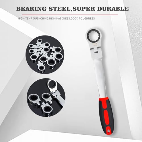 Flex Head Ratcheting Wrench set, 12 in 1 Exchangeable Ratchet Set, 8-19mm Metric & SAE Combination Wrench Set for Auto, Mechanic Flexible Wrench Kit, Auto Repair Tools for Men