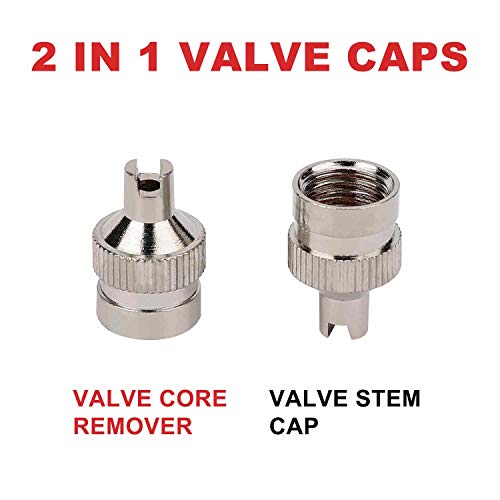 Hromee Tire Valve Stem Tool Puller and Installer Kit, 4PCS TR413 Tubeless Snap-in Valve Stem with Valve Stem Cores, Single Head Valve Core Remover and Slotted-Head Valve Cap