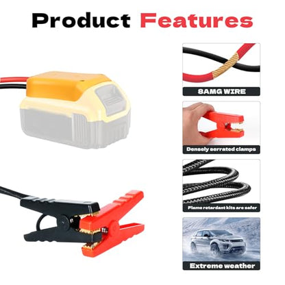 Jumper Cables with Adapter for Dewalt 20V Battery, 3.3FT 8AWG Portable Battery Dewalt Jumper Starter Automotive Booster Cables Power for Car Jump Starting Using Tool - size: 3.28FT