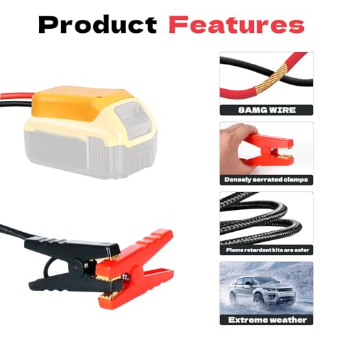 Jumper Cables with Adapter for Dewalt 20V Battery, 2FT 8AWG Portable Battery Dewalt Jumper Starter Automotive Booster Cables Power for Car Jump Starting Using Tool - size: 2FT