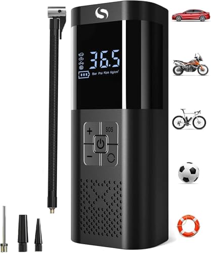 Tire Inflator Portable Air Compressor 150PSI Cordless Air Pump For Car Tires With Digital Pressure Gauge Auto Shut-Off Type C Charging And LED Light For Cars Motorcycles Bicycles Balls And More - color: Black Grey Cordless