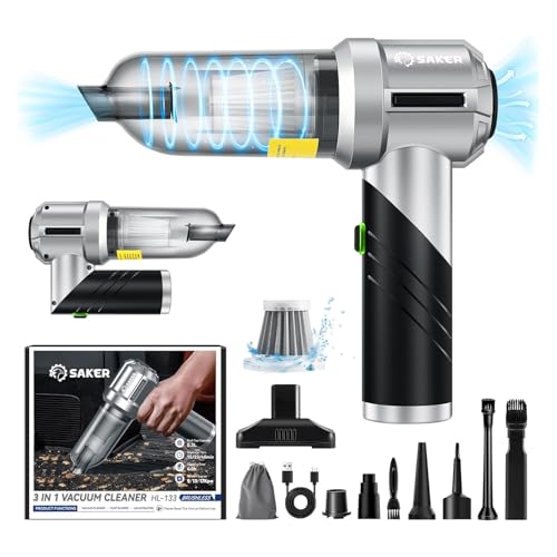 Saker Portable Handheld Vacuum Cordless Portable 17000PA Foldable Car Vacuum Cleaner Mini Dust Blower with Brushless Motor for Office Pet and Home Cleaning HL133 - color: Black