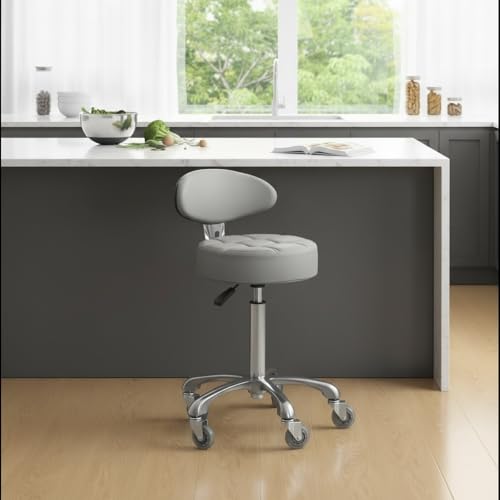 Kaleurrier Swivel Stool Chair Adjustable Height,Heavy Duty Hydraulic Rolling Metal Stool for Kitchen Salon Bar Office Drafting Massage Garage Shop (with Back Rest) (Grey) - color: Grey