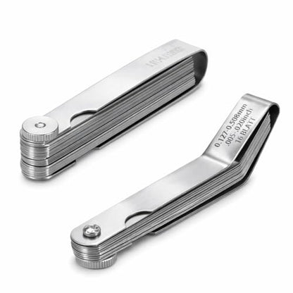 Feeler Gauges Set, 2pcs Stainless Steel, 32 Straight & 16 Angled Blades, Dual Marked SAE/Metric, Spark Plug Gap Tool for Valves, Automotive, Piston, Guitar (32 Straight & 16 Angled Blades)