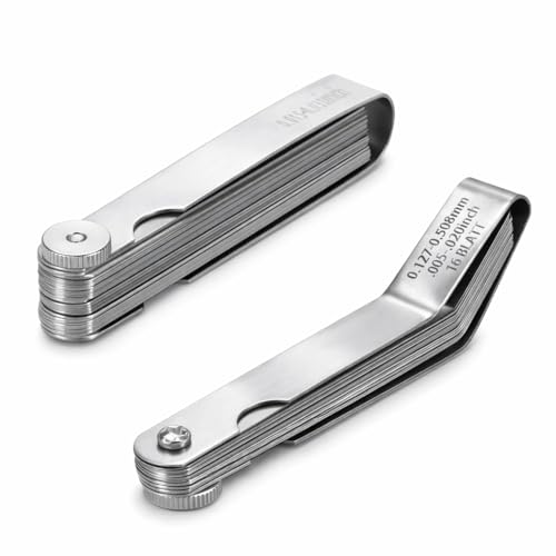 Feeler Gauges Set, 2pcs Stainless Steel, 32 Straight & 16 Angled Blades, Dual Marked SAE/Metric, Spark Plug Gap Tool for Valves, Automotive, Piston, Guitar (32 Straight & 16 Angled Blades)