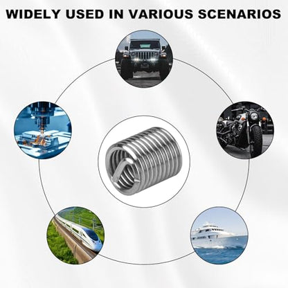 100PCS Thread Repair Insert, M6 × 1.0 × 2D Helicoil Metric Thread Sleeve Steel Sheaths Wire Thread Inserts, 304 Stainless Steel Helicoil Coiled Wire Screw Thread Repair Kit - color: 12mm