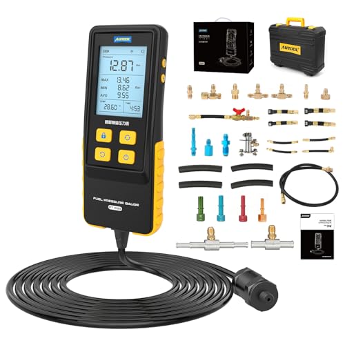 Digital Fuel Pressure Gauge Kit, 0-426.6 PSI Automotive Fuel Pressure Tester with 2.8" Backlit Screen, Temperature Display, 20+ Adapters, Multi-Unit Switching