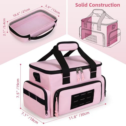 Pink Tool Bag for Women with 2 Clear Pouches, Double Layer Tool Box | 12-inch Tool Bag, Double Top Hndle, Adjustable Shoulder Strap, Ideal for Electrician, Carpenters, Repairman