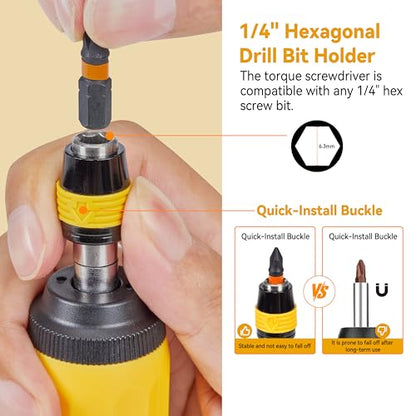 Adjustable Torque Screwdriver, 1/4" Quick-Release Bit Holder, 10-70 in-lb, 13-Piece Set, ±6% Accuracy