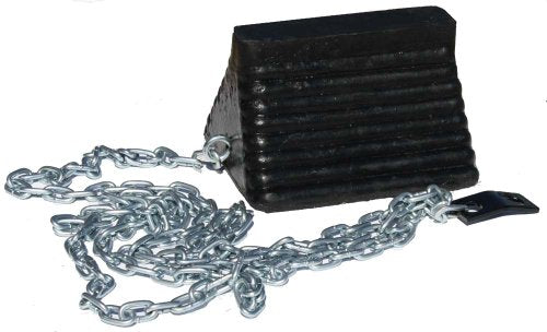 Durable Corporation Black Molded Wheel Chock with 10' Attached Chain and Mounting Clip, 9" Length x 8" Width x 5-3/4" Height