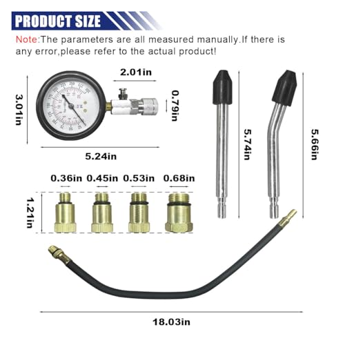 8PCS Car Compression Tester, 0-300PSI Engine Cylinder Pressure Gauge, Universal Petrol Compression Tester Automotive Tool for Car, Motorcycle, Truck, Snowmobile, ATV