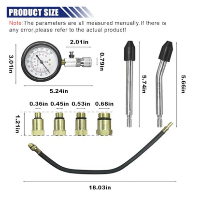 8PCS Car Compression Tester, 0-300PSI Engine Cylinder Pressure Gauge, Universal Petrol Compression Tester Automotive Tool for Car, Motorcycle, Truck, Snowmobile, ATV