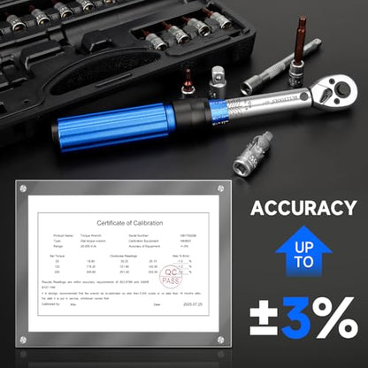 BULLTOOLS ‌1/4 Inch Drive Click Torque Wrench Set, 20-200 in.lb / 2.26-22.6 Nm Inch Pound Torque Wrench 90-Tooth Bike Torque Wrench Set with ±3% Accuracy for Bicycle and MTB Repair