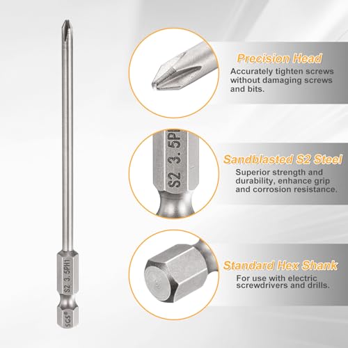 HARFINGTON 4pcs #1 Phillips Screwdriver Bit PH1 1/4" Hex Shank 4" (100mm) Long 0.14" Rod Magnetic Cross Head Drill Bits S2 Steel Industrial Screw Driver for Electric Power Tools, Gray - size: PH1 x 4" x 0.14"