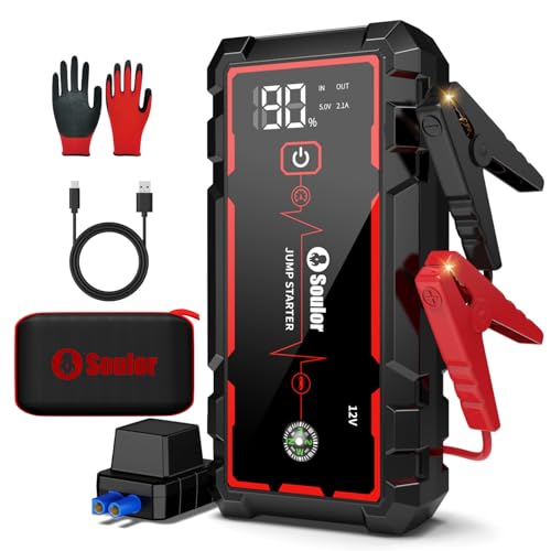Jump Starter, Car Battery Jumper Starter Portable, Jump Box Battery Booster with 3 Modes Flashlight, Jumper Cables with Gloves | Lithium Ion Jump Starter With 3 Modes Flashlight, 12V Jumper Cables With Gloves, Quick Charge Power Bank, Compass - color: 650