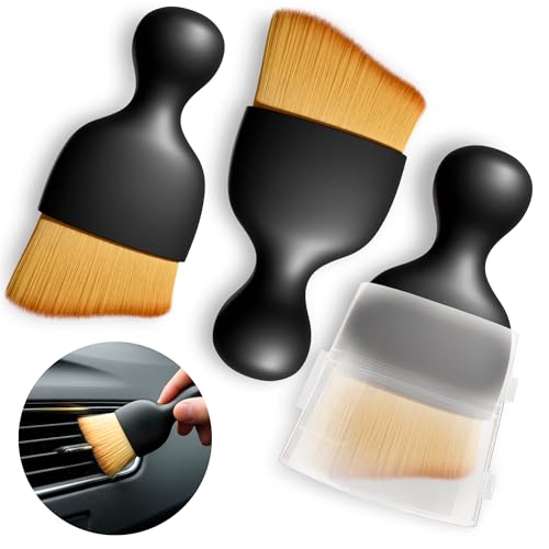 NADOBA Car Interior Cleaning Brush Set of 3, 2.29" x 3.98", Nylon Bristles | Car Interior Brush; Waterproof Plastic Handle, Transparent Storage Case; Reaches Dashboard, AC Vents, and Console