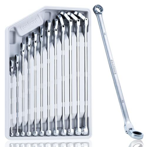 toolant 12PCS Extra Long Ratcheting Wrench Set, Gift for Men, Flex Head & Fixed Offset Head Double Box End Combination Wrench Set, CR-V Steel, Metric 8-19mm, with Storage Tray - size: 12 PCS (8-19 mm)