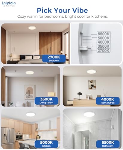 6Pack 8.66 Inch LED Flush Mount Ceiling Light, 18W 2160LM & 5CCT 2700K-6500K Adjustable, Easy DIY Install, Hardwired Light Fixture for Bedroom Kitchen Hallway Closet, Non-Dimmable, White - color: White, size: 9 Inch